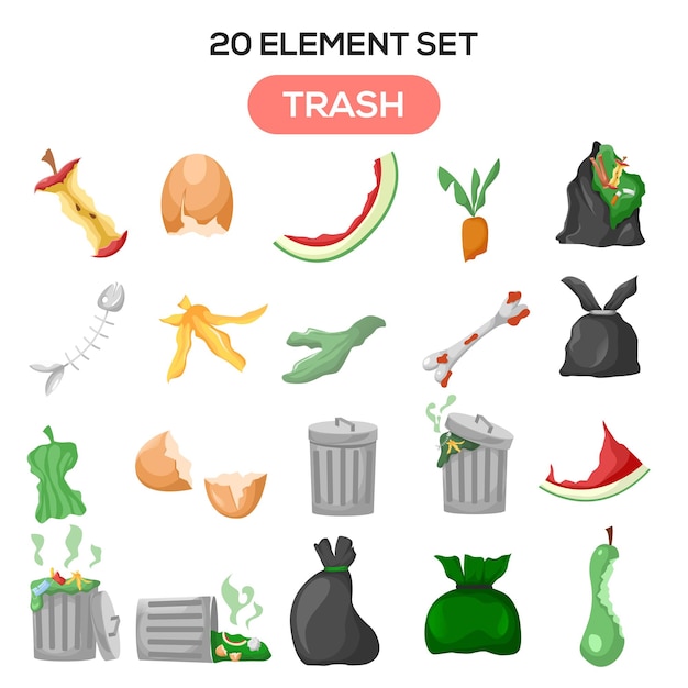 Illustration De L'élément De L'ensemble De Thèmes De Déchets