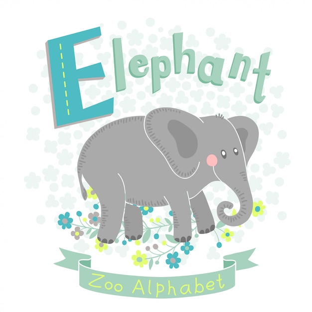 Illustration D'un éléphant Mignon En Style Cartoon. Lettre E.