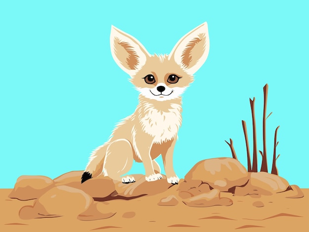 Vecteur illustration de l'émissaire du désert fennec fox dans le désert aride