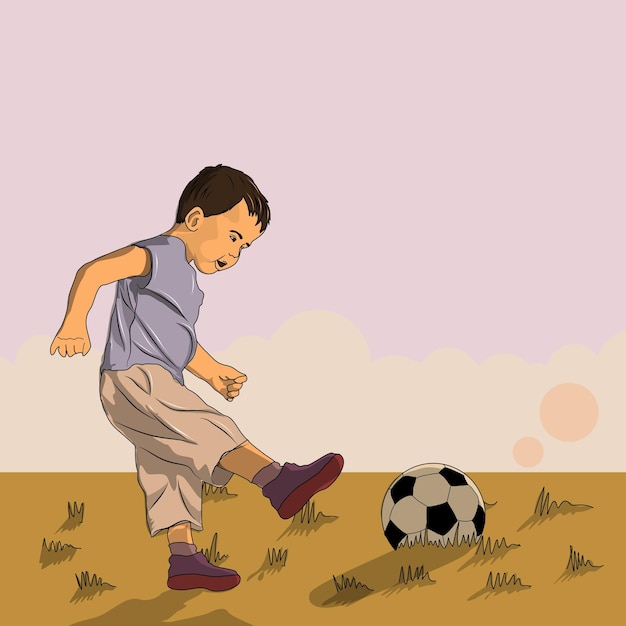 Vecteur illustration d'enfant jouant au dessin vectoriel de football