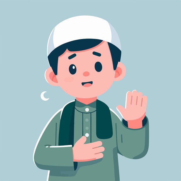 Illustration d'un enfant musulman disant bonjour avec un style de conception plat simple et minimaliste