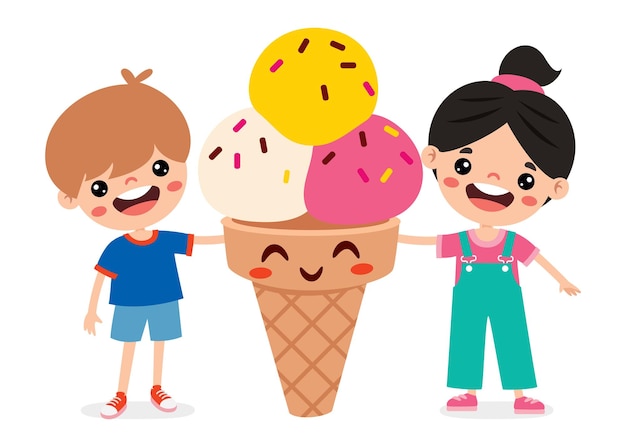 Illustration d'enfants avec de la crème glacée