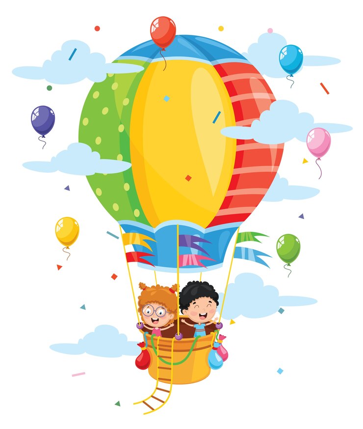 Vecteur illustration des enfants montent des montgolfières