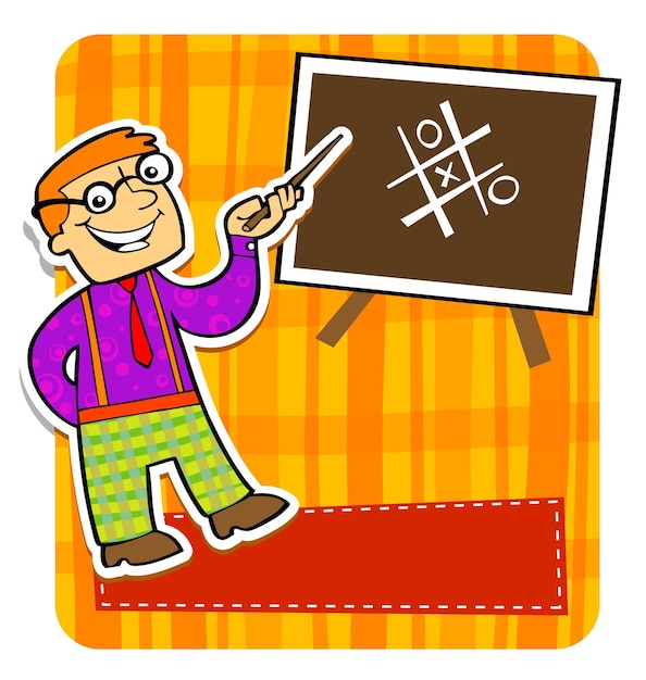 Vecteur illustration d'un enseignant tenant un pointeur debout devant un tableau noir