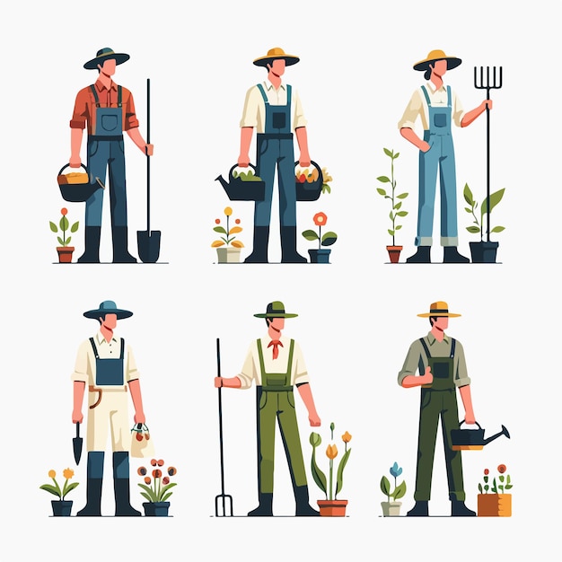 Illustration D'un Ensemble D'agriculteurs à Corps Entier Avec Un Style De Conception Plat