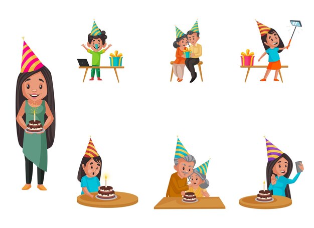 Illustration de l'ensemble de caractères d'anniversaire