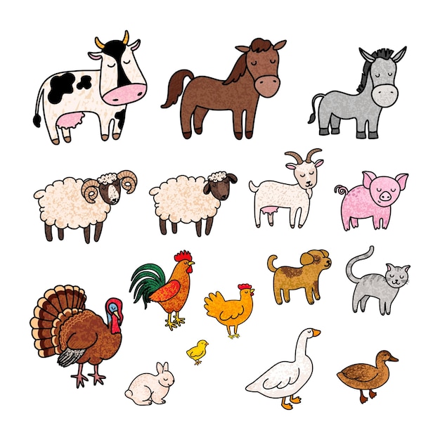 Illustration un ensemble coloré d'animaux de ferme