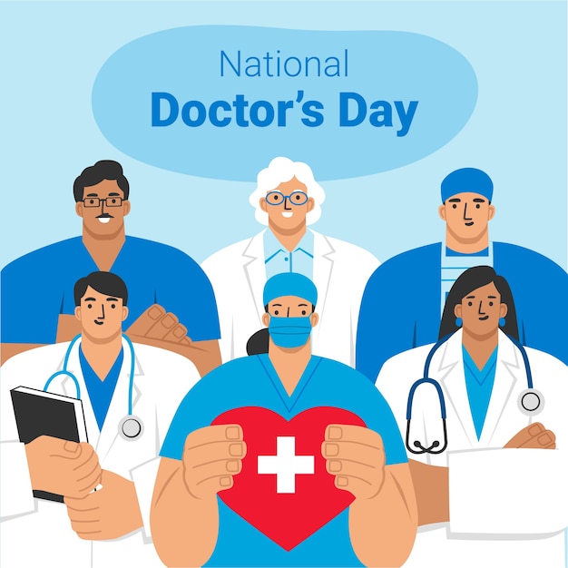 Illustration de l'équipe de médecins dessinés à la main