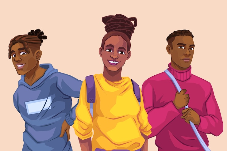 Vecteur illustration de l'équipe des noirs dessinée à la main