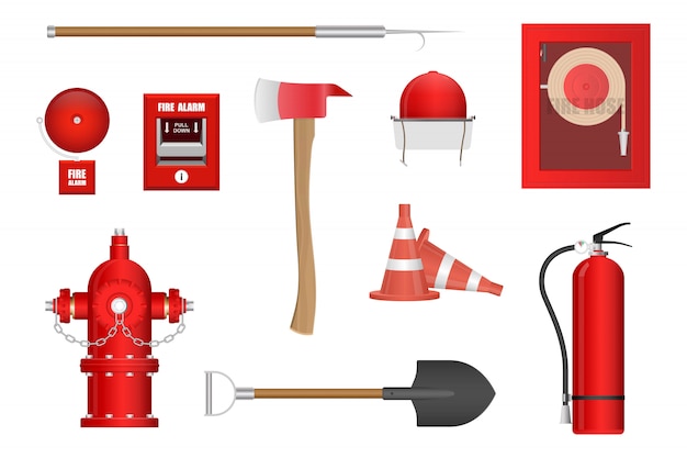 Vecteur illustration d'équipement de lutte contre l'incendie isolé sur fond blanc