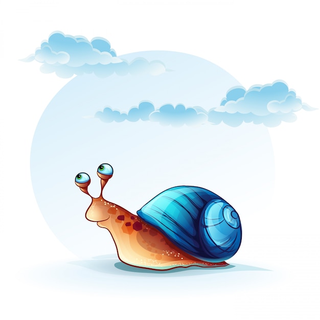 Illustration escargot joyeux sur fond de ciel avec nuages