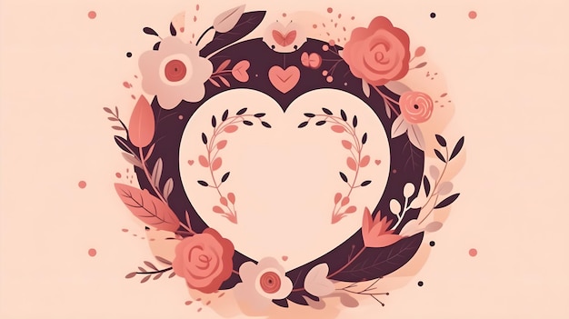 Illustration de l'espace de copie de modèle rose coeur ou forme d'amour et fond d'élément de conception d'ornement de fleur Saint Valentin anniversaire mariage anniversaire présent ou salutations spéciales de couple romantique