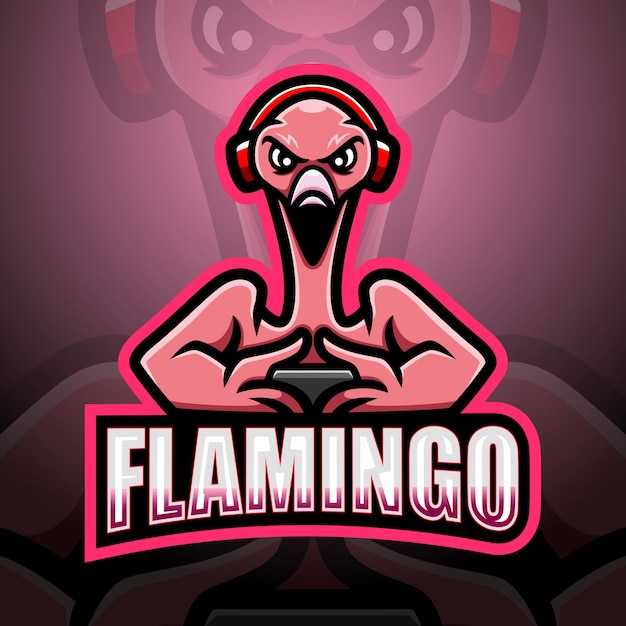 Illustration D'esport Mascotte Gamer Flamingo