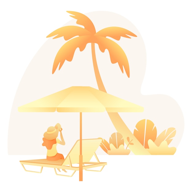 Illustration d&#39;été avec femme assise se détendre sur la plage