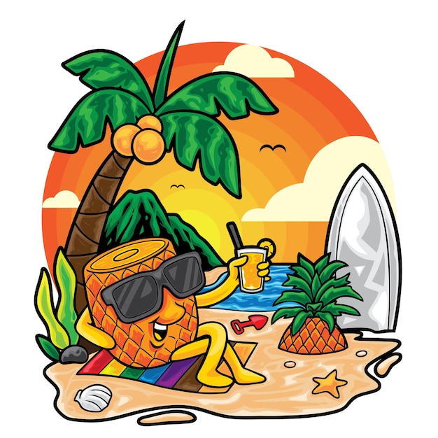 Illustration d'été de plage d'ananas