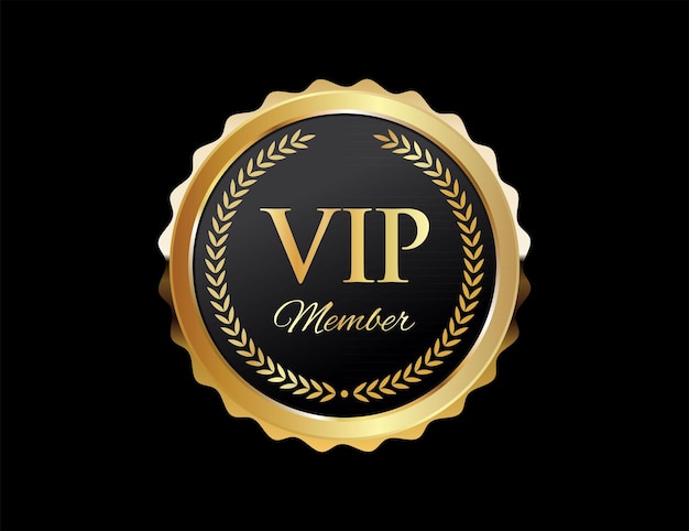 L'illustration de l'étiquette dorée ou du badge de l'adhésion VIP isolée sur fond noir