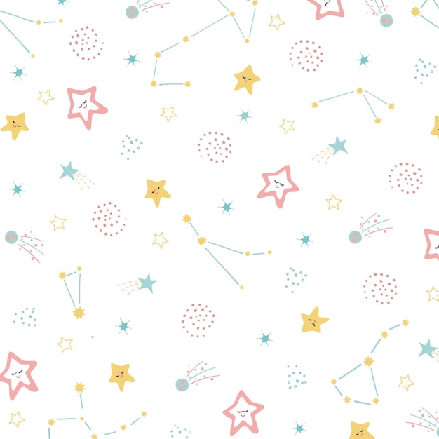 Illustration avec les étoiles constellations comètes sur fond blanc Kids Childrens Wallpaper