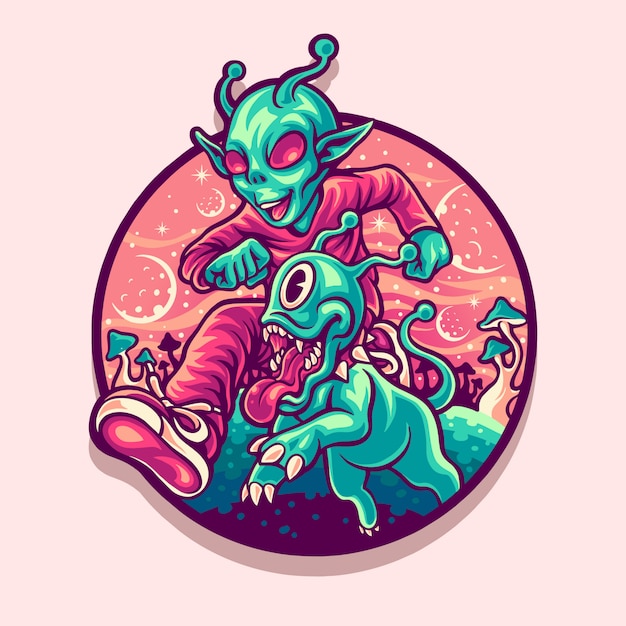 Illustration Extraterrestre Et Animal Heureux