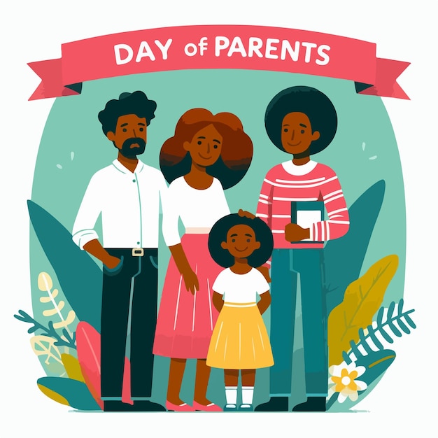 Illustration familiale avec le texte de la journée des parents dans un style de conception plat