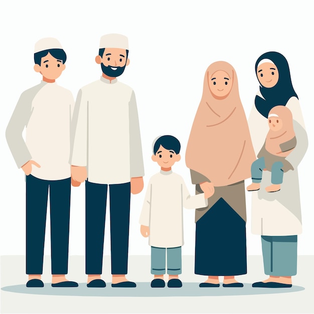 Illustration d'une famille musulmane dans un style de conception plat