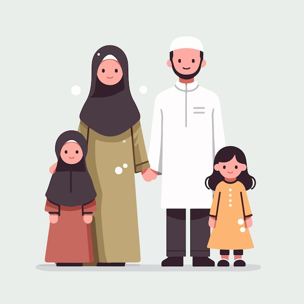 Illustration d'une famille musulmane dans un style de conception plat