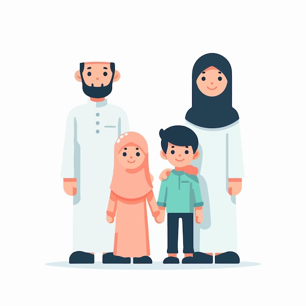 Illustration d'une famille musulmane dans un style de conception plat