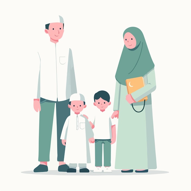 Illustration d'une famille musulmane dans un style de conception plat