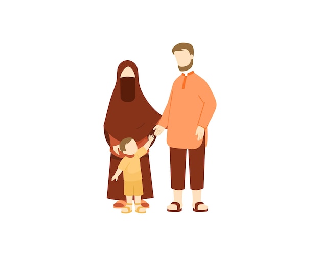 Vecteur illustration de la famille musulmane avec père, mère et enfant