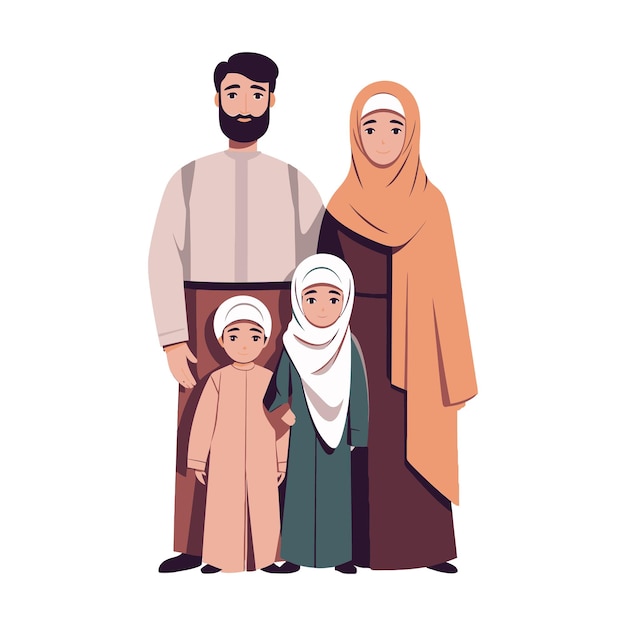 Illustration Une famille musulmane se réunit en émettant de la chaleur et de la solidarité