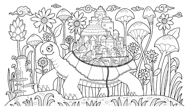 Illustration fantastique pour coloriage adulte