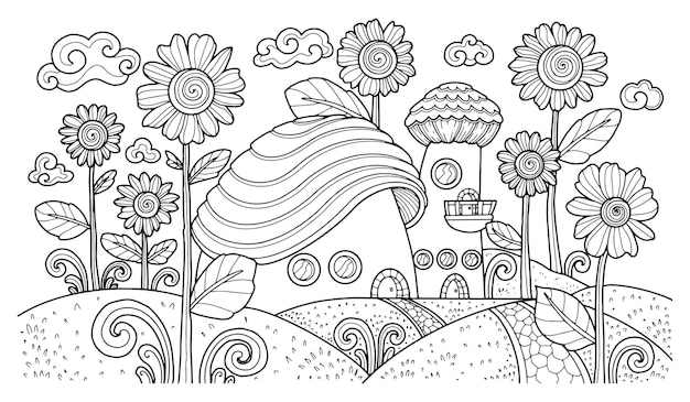 Illustration fantastique pour coloriage adulte