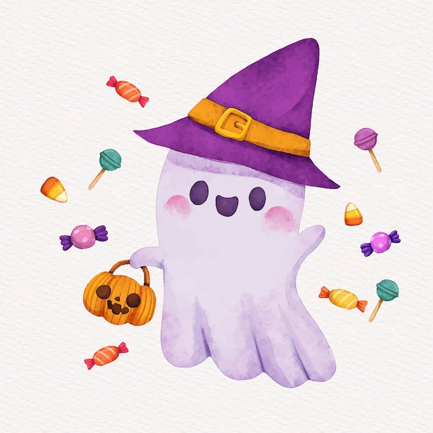 Vecteur illustration de fantôme halloween aquarelle