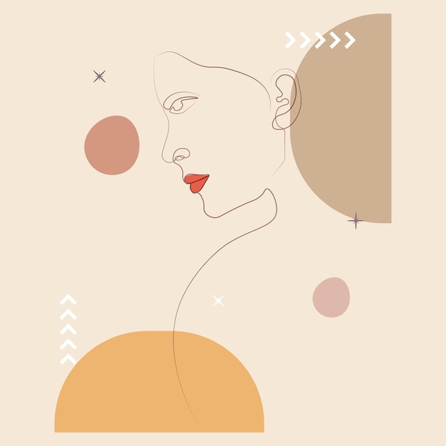 Vecteur illustration féminine de potrait minimaliste dessiné à la main moderne du milieu du siècle