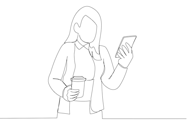 Illustration D'une Femme D'affaires à L'aide D'un Téléphone Intelligent En Plein Air Art De Style Une Ligne