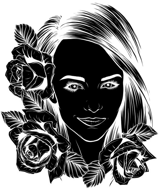 Vecteur illustration de la femme du crâne avec des roses