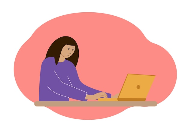 Illustration d'une femme élégante travaillant sur un ordinateur portable.