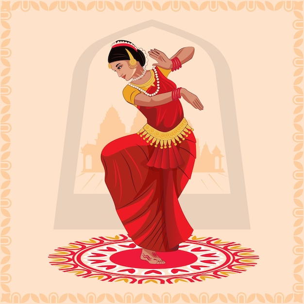 Vecteur illustration d'une femme exécutant la danse kuchipudi la danse folklorique traditionnelle de l'inde varot natyam 1