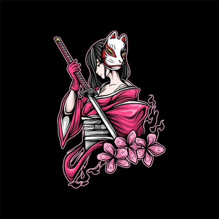 Vecteur illustration d'une femme japonaise portant un masque de renard