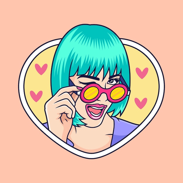 Illustration D'une Femme Mignonne Avec Vecteur De Lunettes. Symbole Icône Concept Isolé Vecteur Premium