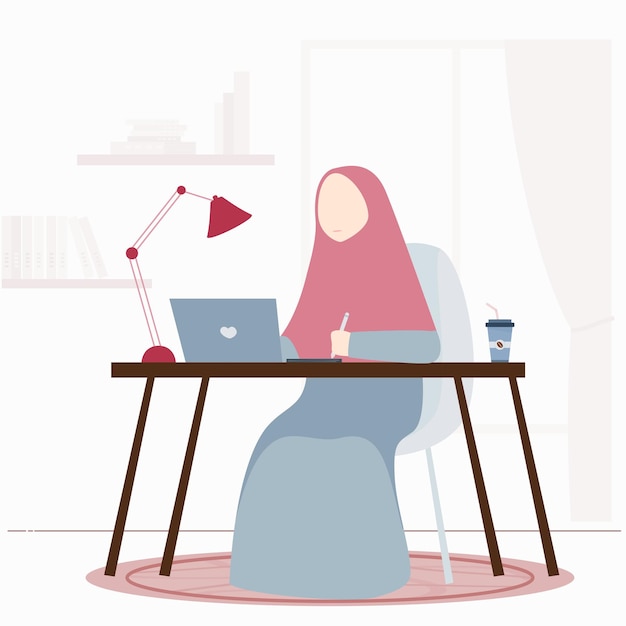 Illustration D'une Femme Musulmane étudiant à La Maison