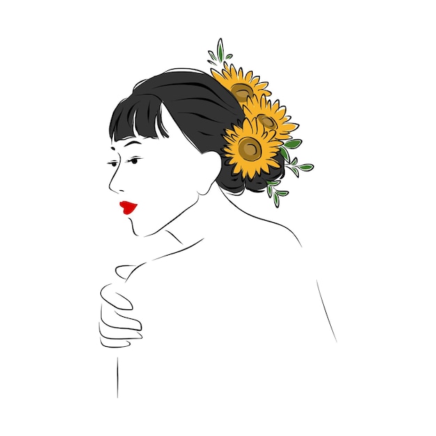 Vecteur illustration d'une femme portant une couronne de tournesol