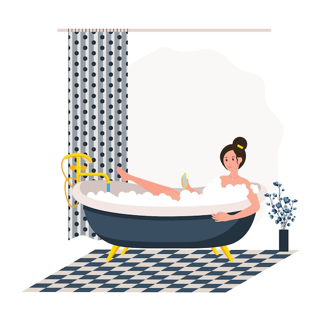 Vecteur illustration d'une femme prenant un bain