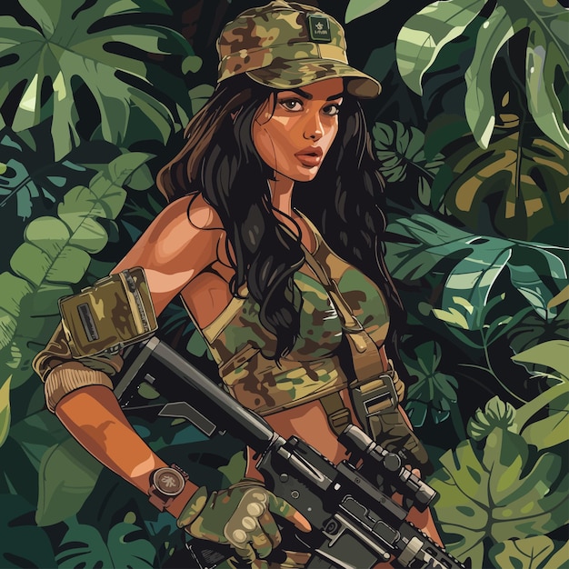 Vecteur l'illustration d'une femme soldat