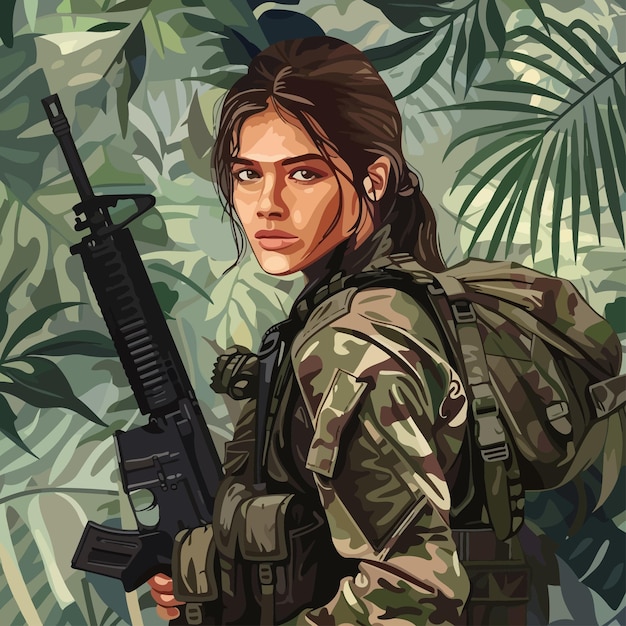 Vecteur l'illustration d'une femme soldat