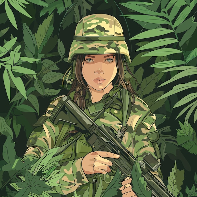 Vecteur l'illustration d'une femme soldat