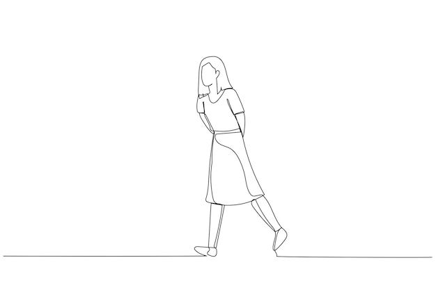 Illustration De La Femme En Tant Que Marionnette Contrôlée Style D'art En Ligne Continue Unique