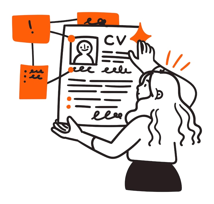 Vecteur une illustration d'une femme tenant un cv