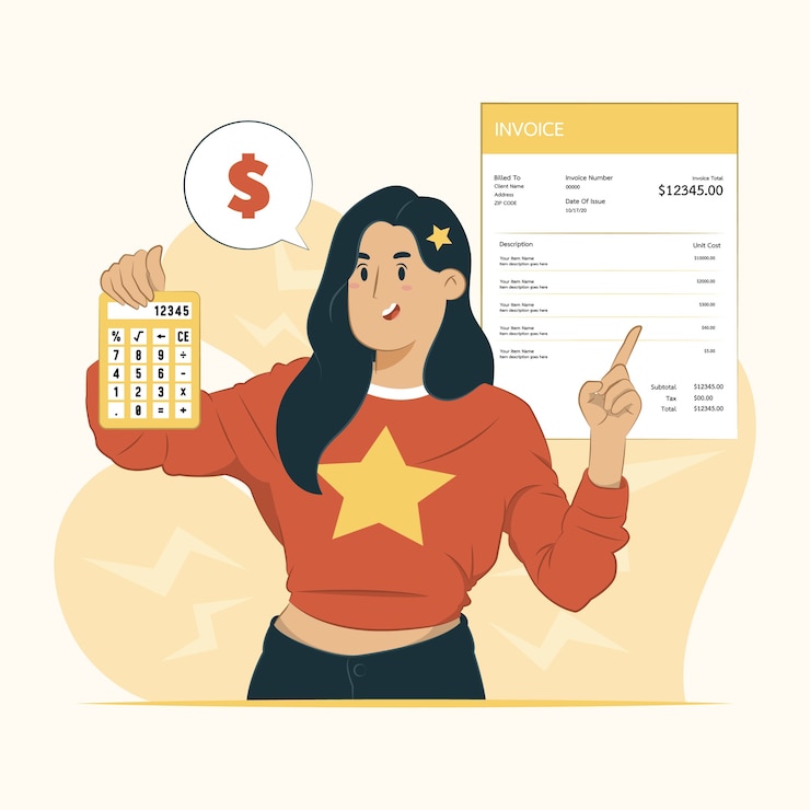 Vecteur illustration de femme tenant une facture pour le paiement