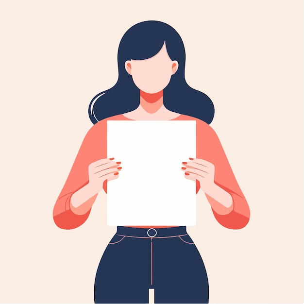 Illustration D'une Femme Tenant Un Papier Blanc Dans Un Style De Conception Plat