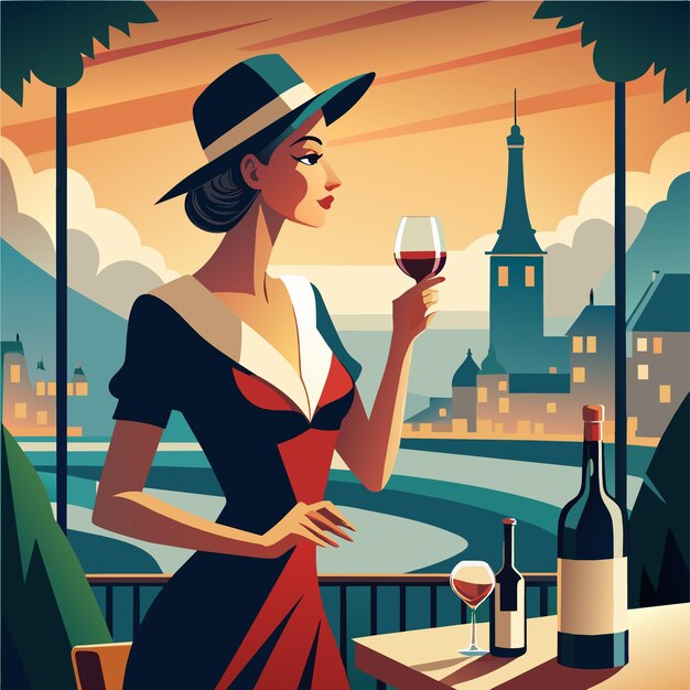 Vecteur l'illustration de la femme avec le vin